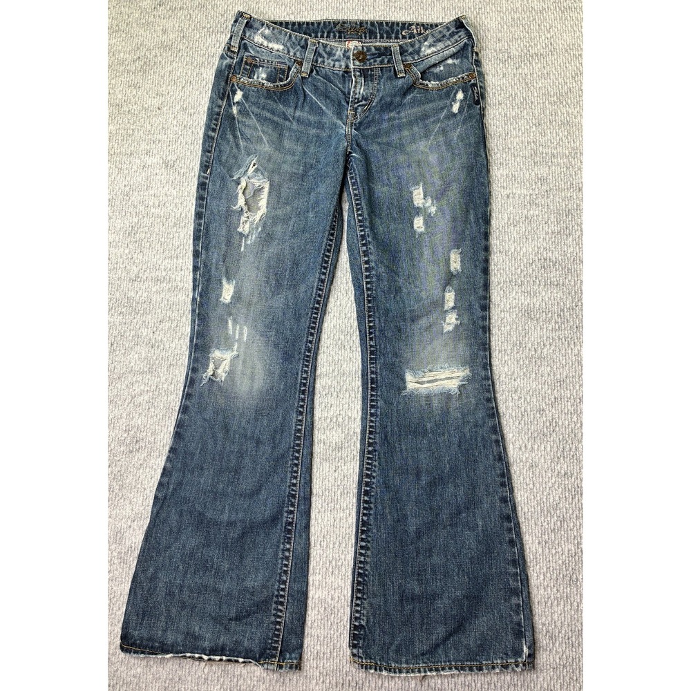 Silver Jeans Aiko Womens 28/31 Distressed Bootcut Flare Dark Wash Y2K Denim